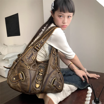 Xajzpa Vintage Brown Y2k Handbag Women Retro Subculture Leather Large Capacity Shoulder Bags Ladies Harajuku Aesthetic Tote Bag